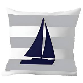 Capa Almofada Azul Barco À Vela Marítima Decorativo 50X50cm