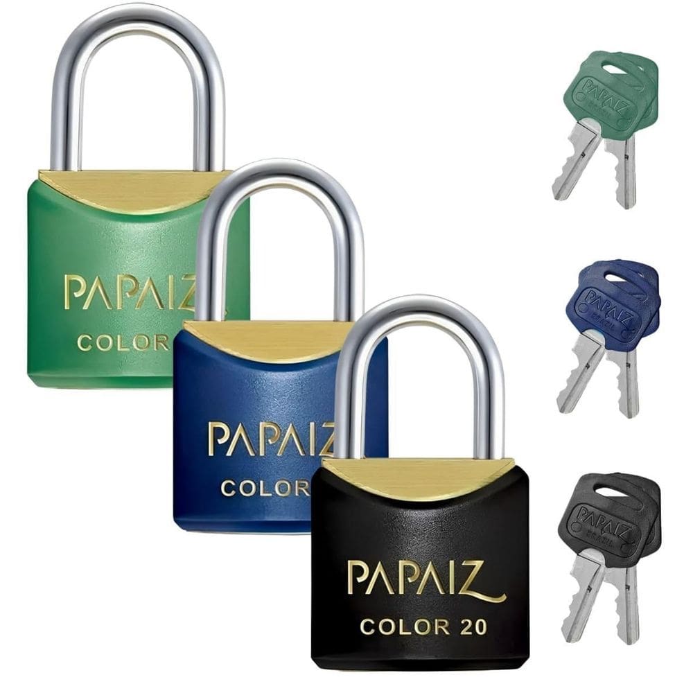 Cadeado Pequeno 20Mm Haste Curta Latão Com Chave Colors 3 Un