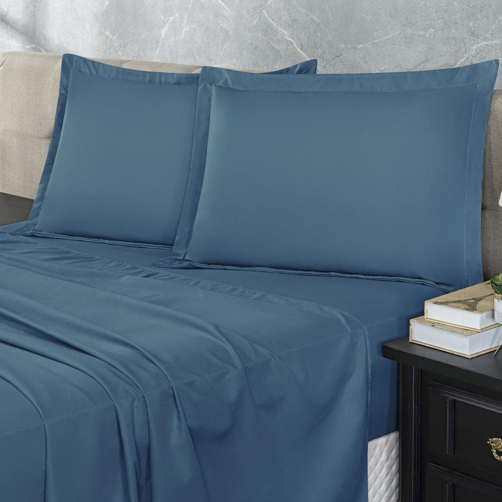 Jogo Lençol Elastico 300 Fios Queen 4 Peças Hotel Marinho