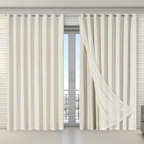 Cortina Tecido Blecaute Com Voil Xadrez 5,60M X 2,70M Bege