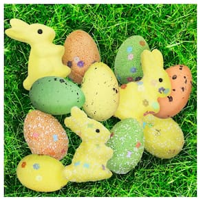 Kit Enfeites Decorativos Páscoa 9 Coelhinhos Com Ovos Decorados