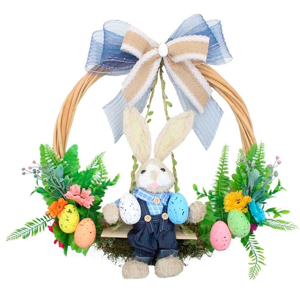 Guirlanda Coelhinho De Palha Enfeite De Páscoa 40 Cm