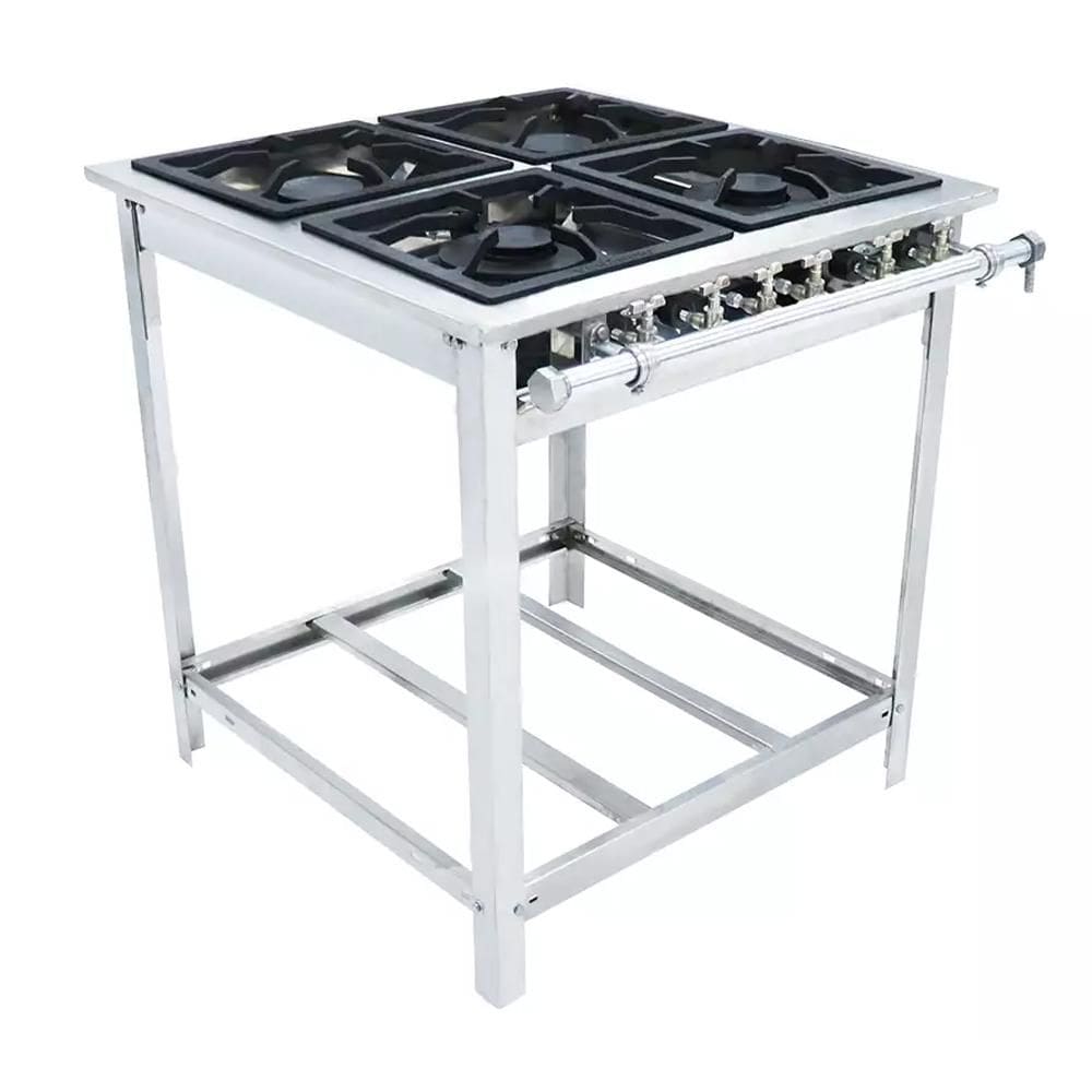 Fogão Industrial Extra Inox a Gás Baixa Pressão 4 Bocas 2 Duplas 30x30 Espera Ei4d2e - Venâncio