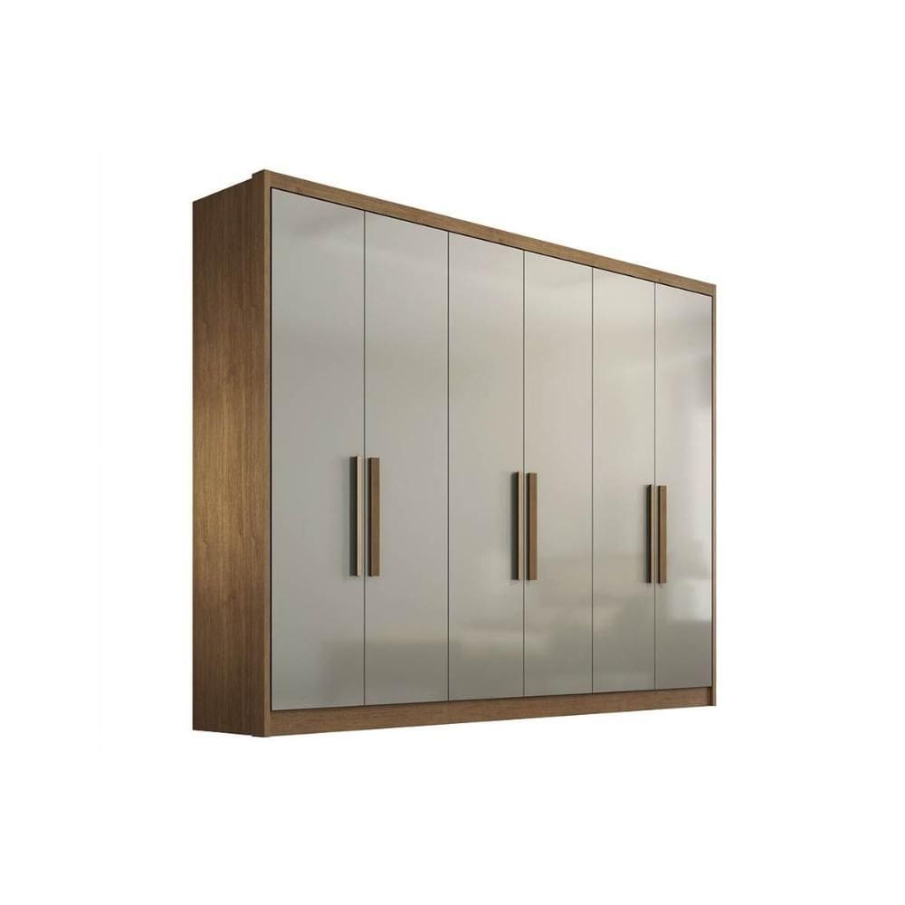 Módulo de Quarto Casal Guarda Roupa Rizon c/ 6 Portas e 6 Gavetas Freijo Cumaru c/ Fendi - Novo Horizonte