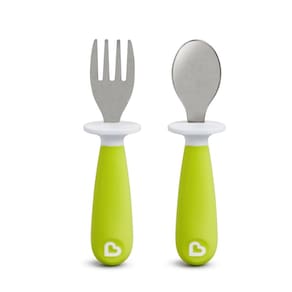 Kit Talher Garfo/Colher Verde Infantil Munchkin Fofo e Divertido