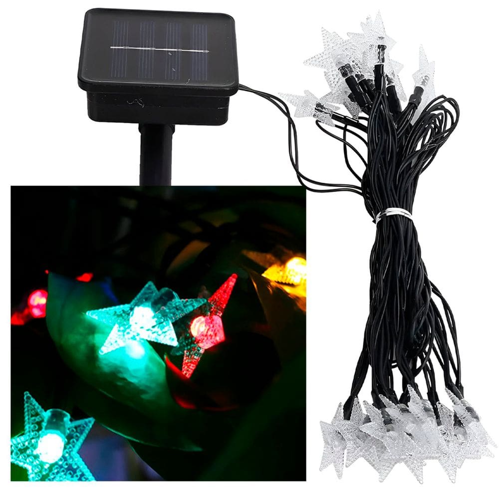Cordão Solar LEDs Lâmpadas Luzes Estrelas Colorida Natal 5m