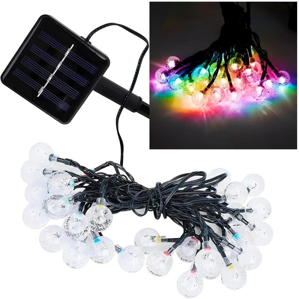 Cordão Lâmpadas Solar LEDs Luzes Bolinhas Coloridas Natal 5m