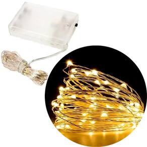Fio Fada 30 Lâmpadas Cordão LED Luz Amarelo 3 Metros Á Pilha