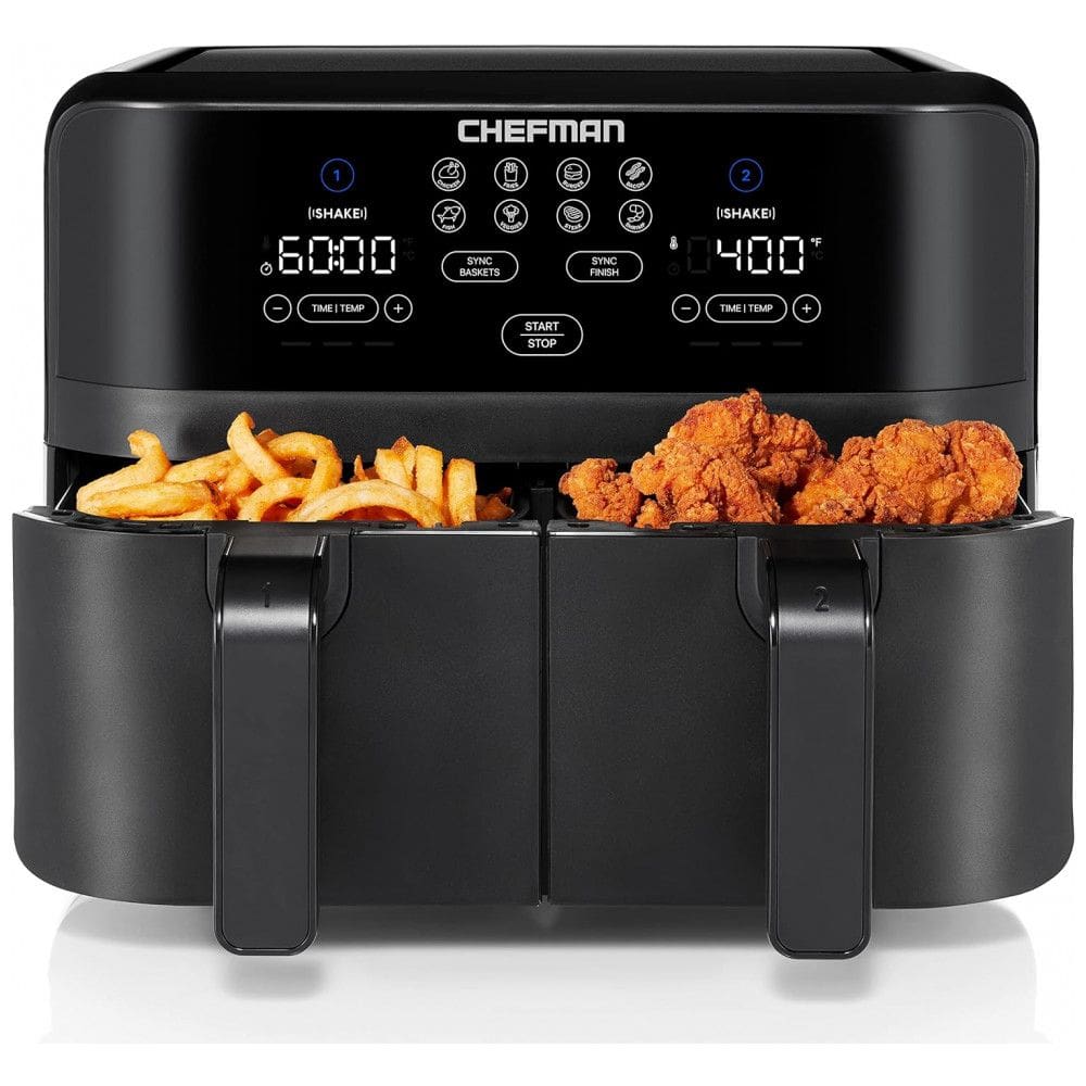 Fritadeira Elétrica AirFryer 9L com Painel Digital e Cesto Duplo, 110V, Chefman, Preta
