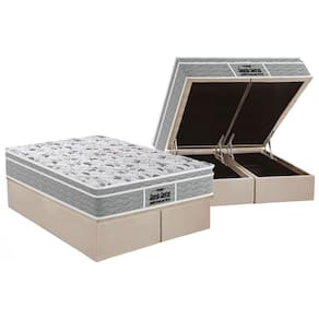 Cama Box Baú Queen: Colchão Espuma Probel D45 / EP Guarda Costas PróExtreme Plus + Base CRC Suede Clean(158x198)