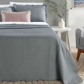 Colcha Cama Casal 3 Peça 200 Fios Matelada Chess Cinza Lunar
