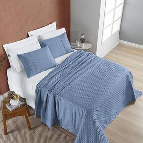 Colcha Cobre Leito Casal 3 Peças Bordado 200 Fios Ice Blue