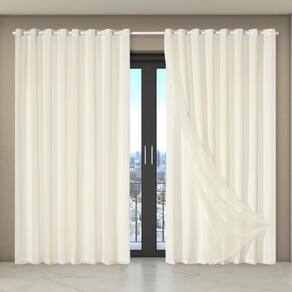 Cortina Dual Forro Voil Liso 5,60M X 2,70M Porta Luxo Bege