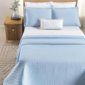 Colcha Cama Casal 3 Peças Bordado 200 Fios Verity Azul Céu