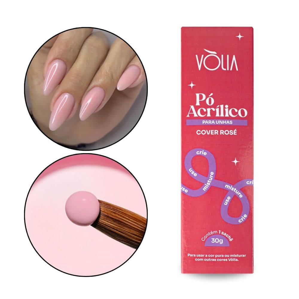 Pó Acrílico Cover Rosé Alongamento Unhas Decoração 30g Vòlia