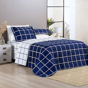 Colcha Cobre Leito King 3 Peças Geométrico 200 Fios Marinho