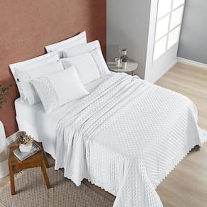 Colcha Cama Casal 3 Peças Bordado 200 Fios Branco Neve