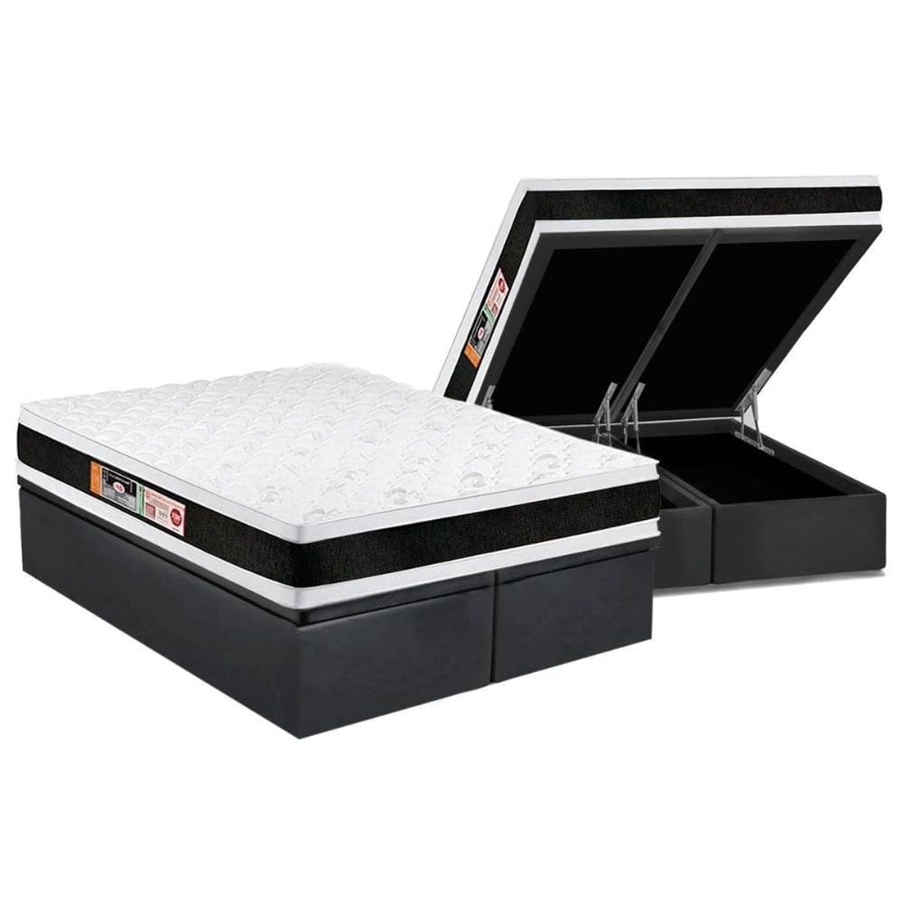 Cama Box Baú Queen: Colchão Espuma Castor D45 Black e White Air Double Face + Base CRC Suede Gray(158x198)