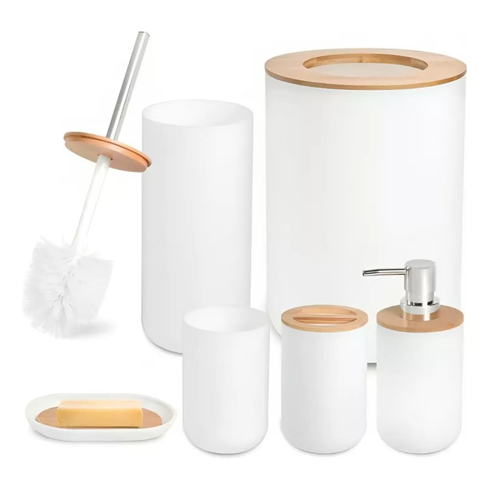 Kit 6 Peças Para Banheiro Lavabo Moderno Plástico ABS Bambu