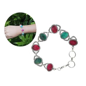 Pulseira Vintage Pedras Ovais Esmeralda Rubi Prata J24439