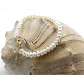 Pulseira Delicada 18cm Pérola Natural Botão Branca Ouro 18K