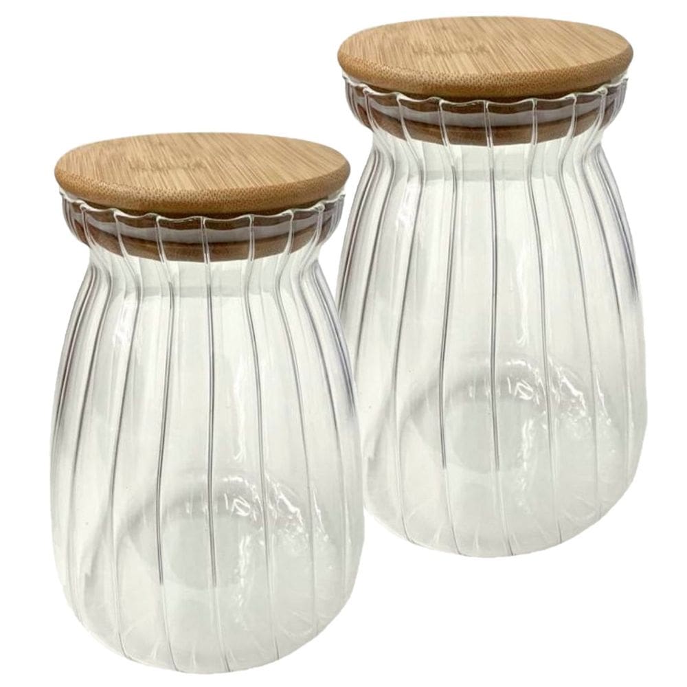 Kit 2 Pote Hermético 1Litro Com Tampa Bambu Recipiente Vidro