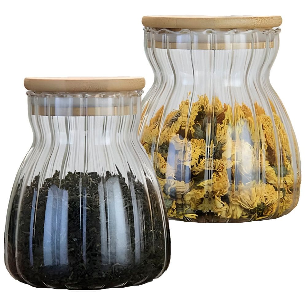 Kit 4 Potes hermético Recipiente Com Tampa Bambu 1L e 450ml