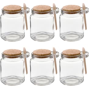 Kit 6 Pote Vidro Borossilicato 240ml Colher De Madeira Rolha