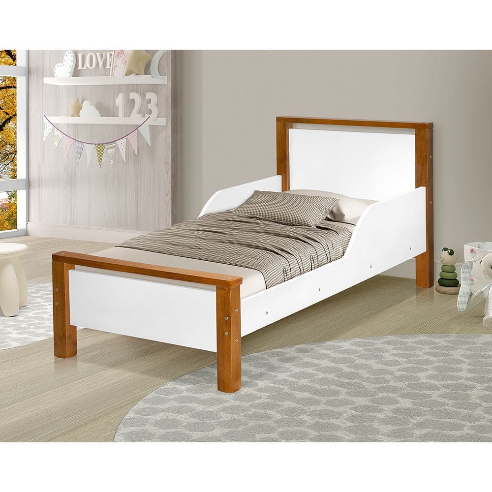 Mini Cama Infantil Montessoriana Branca/Naturall com Colchão