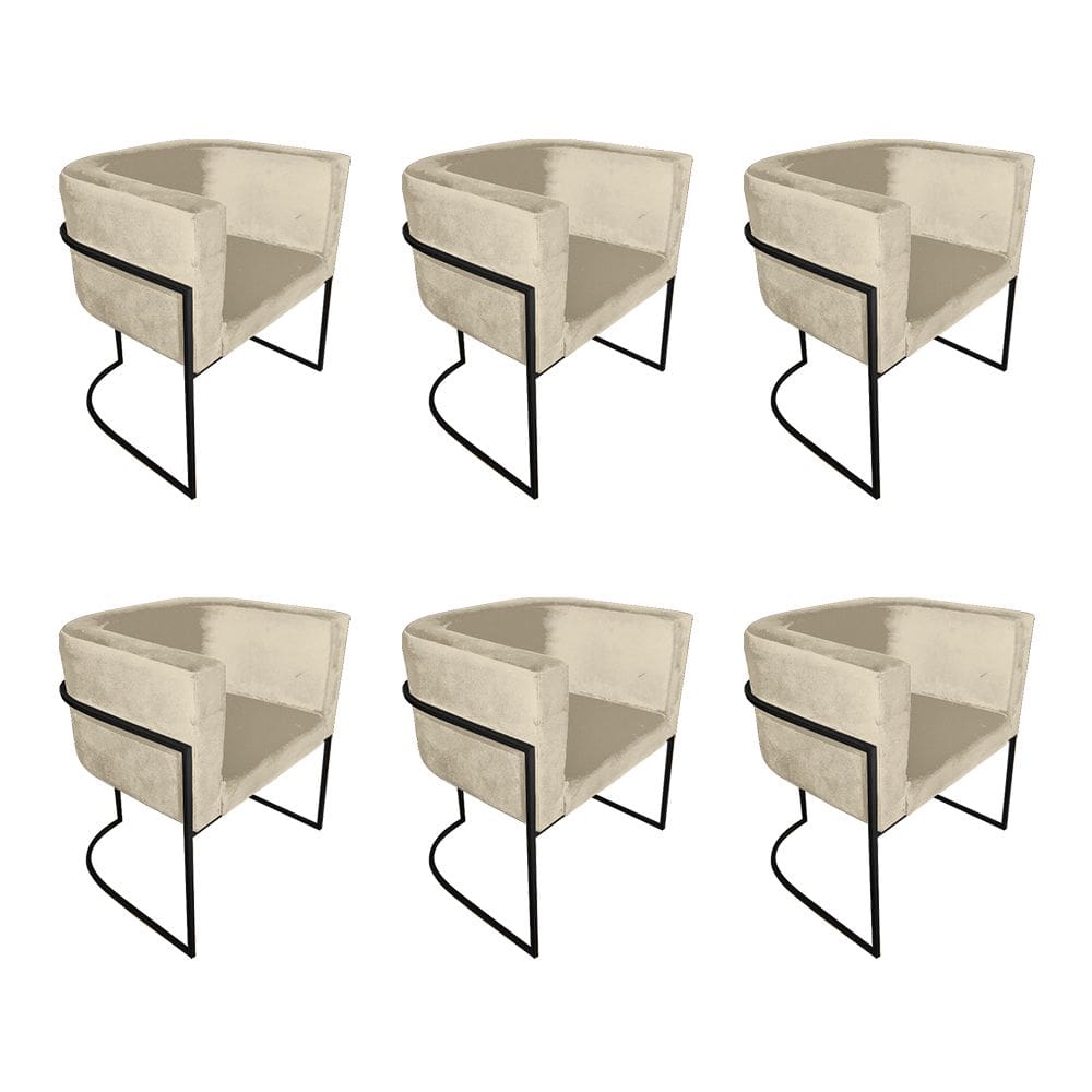 Kit 6 Cadeiras de Jantar Premium Base de Ferro Preta Veludo Bege
