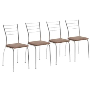 Cadeira Sala de Jantar 1700 Kit 4 Un Cromado/Suede Conhaque - Carraro