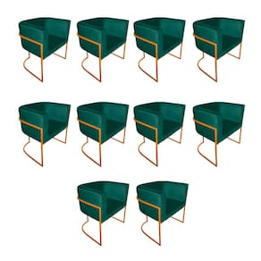 Kit 10 Cadeiras de Jantar Premium Base de Ferro Cobre Veludo Verde