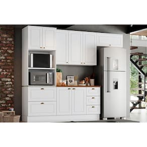 Kit de Cozinha Modulada 5 Peças Americana (2 Aéreos. 1 Balcão, 1 Paneleiro, 1 Complemento) Branco - Henn