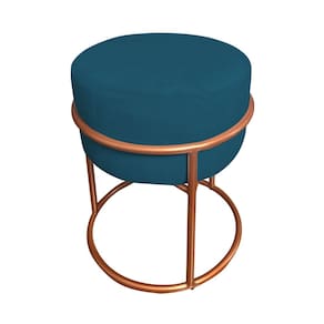 Puff Luma Suede Azul Marinho com Base de Aço Cobre