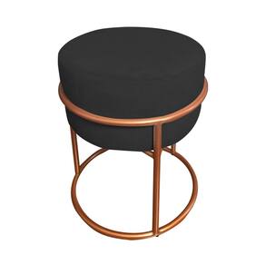 Puff Luma Suede Preto com Base de Aço Cobre