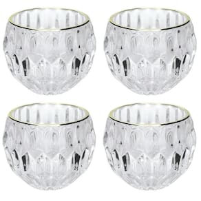 Jogo 4 Porta Velas Castiçal Vidro Facetado Borda Dourado - Yangzi