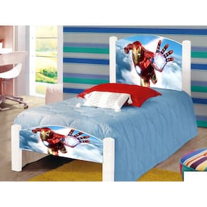 Cama Solteiro Infantil Adesivada Iron com Grade de Proteção