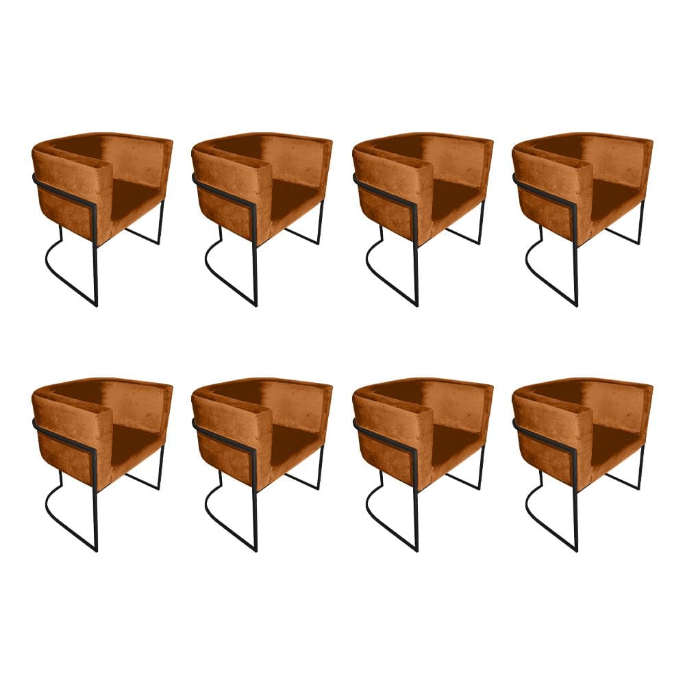 Kit 8 Cadeiras de Jantar Premium Base de Ferro Preta Veludo Terracota