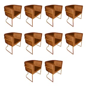 Kit 10 Cadeiras de Jantar Premium Base de Ferro Cobre Veludo Terracota