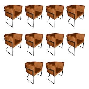 Kit 10 Cadeiras de Jantar Premium Base de Ferro Preta Veludo Terracota