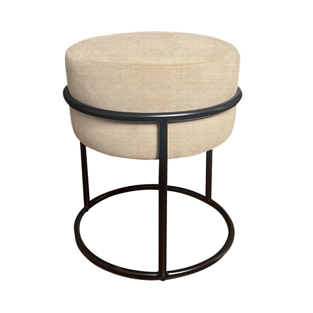Puff Luma Linho Bege com Base de Aço Preta