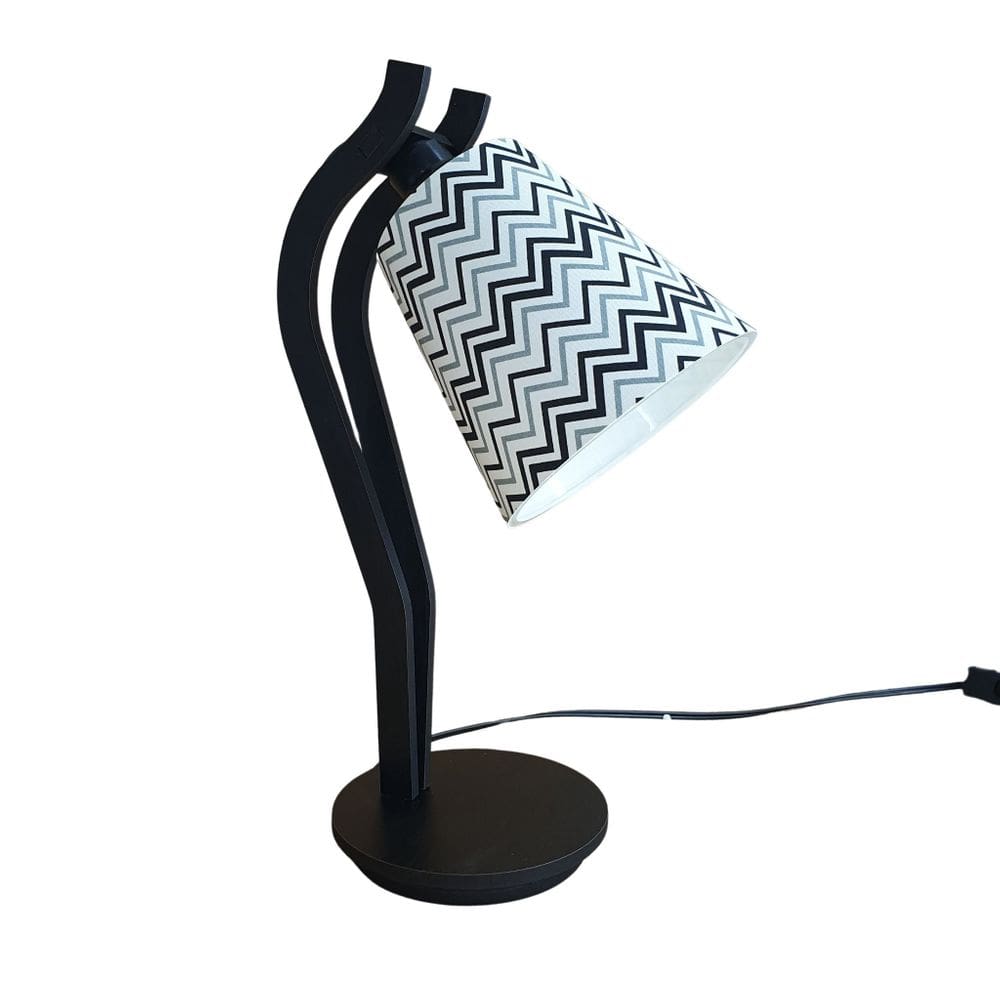 Abajur Mesa Sala Base Pixar Preto E Cúpula Zig Zag Bivolt