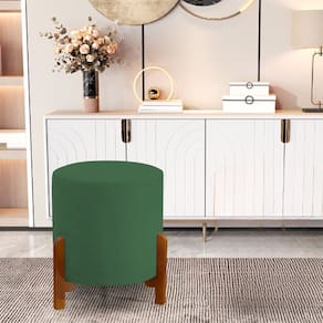 Puff Decorativo Thor 3 Pes Base Madeira Macica Linho Verde