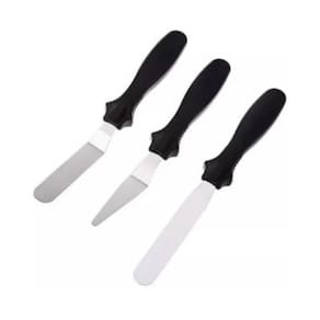Kit 3 Espátulas para Confeitar Bolo Em Inox - cor Preta