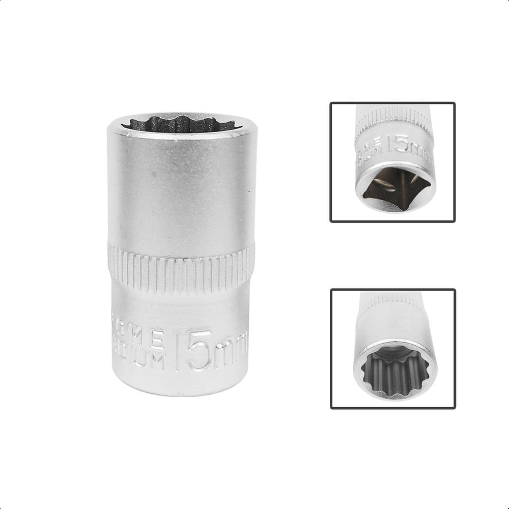 Soquete Estriado Encaixe 1/2 Pols CRV 15mm Aço Cromo Vanádio