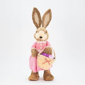 Coelha De Páscoa Coelhinha Decoração Enfeite em Palha 43cm