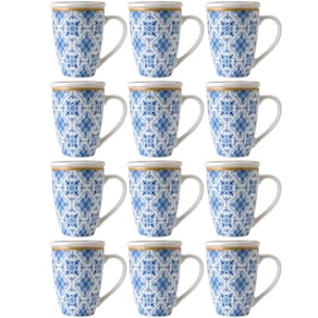 Jogo 12 Xícaras Canecas de Porcelana para Chá 310ml com Tamp