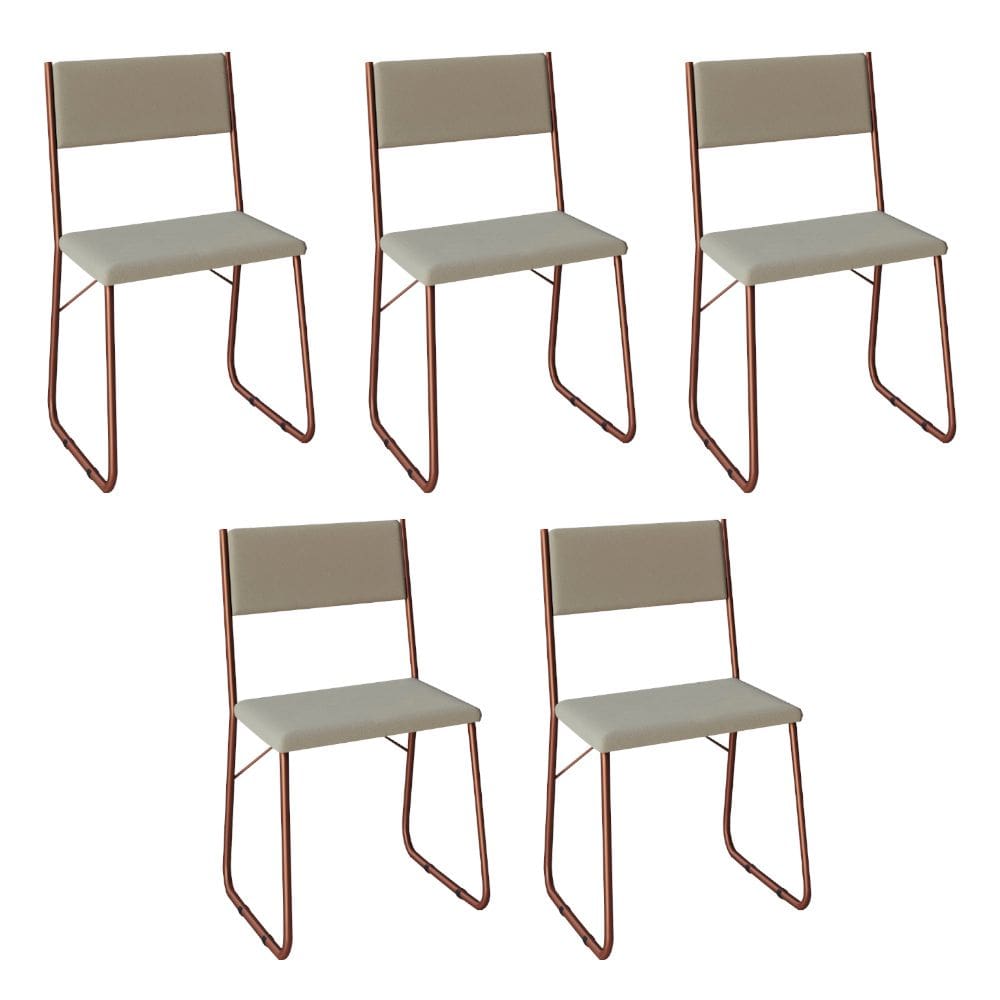 Kit 5 Cadeiras de Jantar Estofadas Angra - Cobre e Bege
