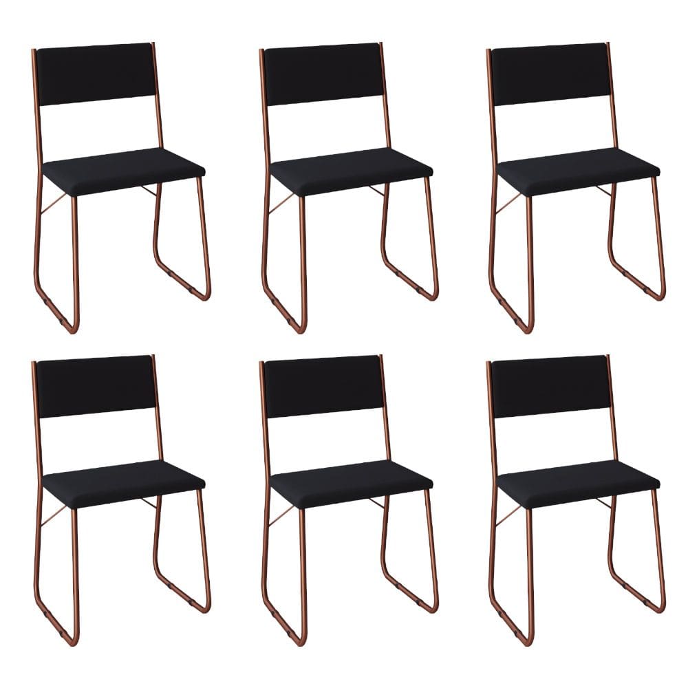 Kit 6 Cadeiras de Jantar Estofadas Angra - Cobre e Preta