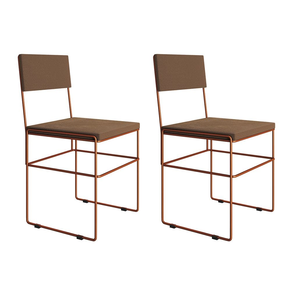 Kit 2 Cadeiras de Jantar Estofadas Veludo Marrom Base Cobre Vitoria